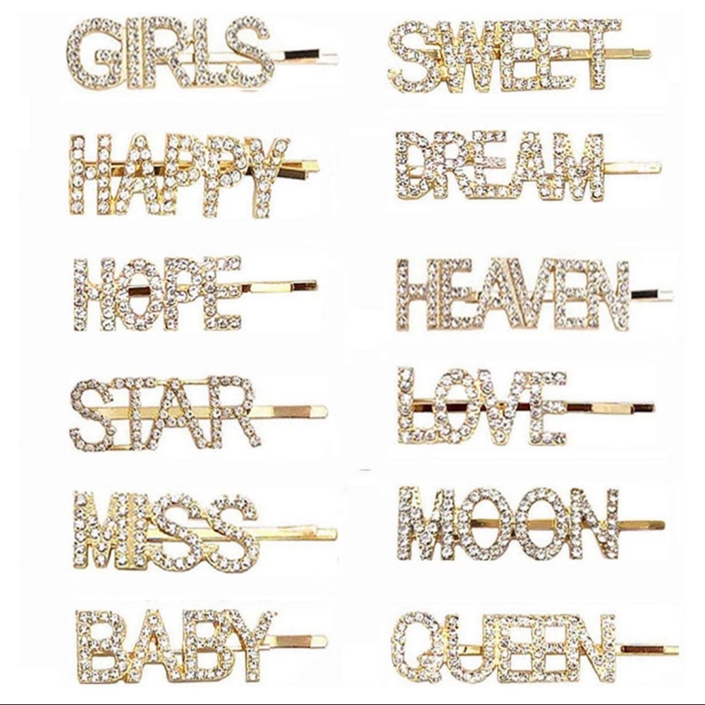 Rhinestone Letter Bobby Pin Hair Accessory